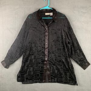 Burnout Velvet Button Down Top Black Witchy Whimigoth Textured Blouse Size 14